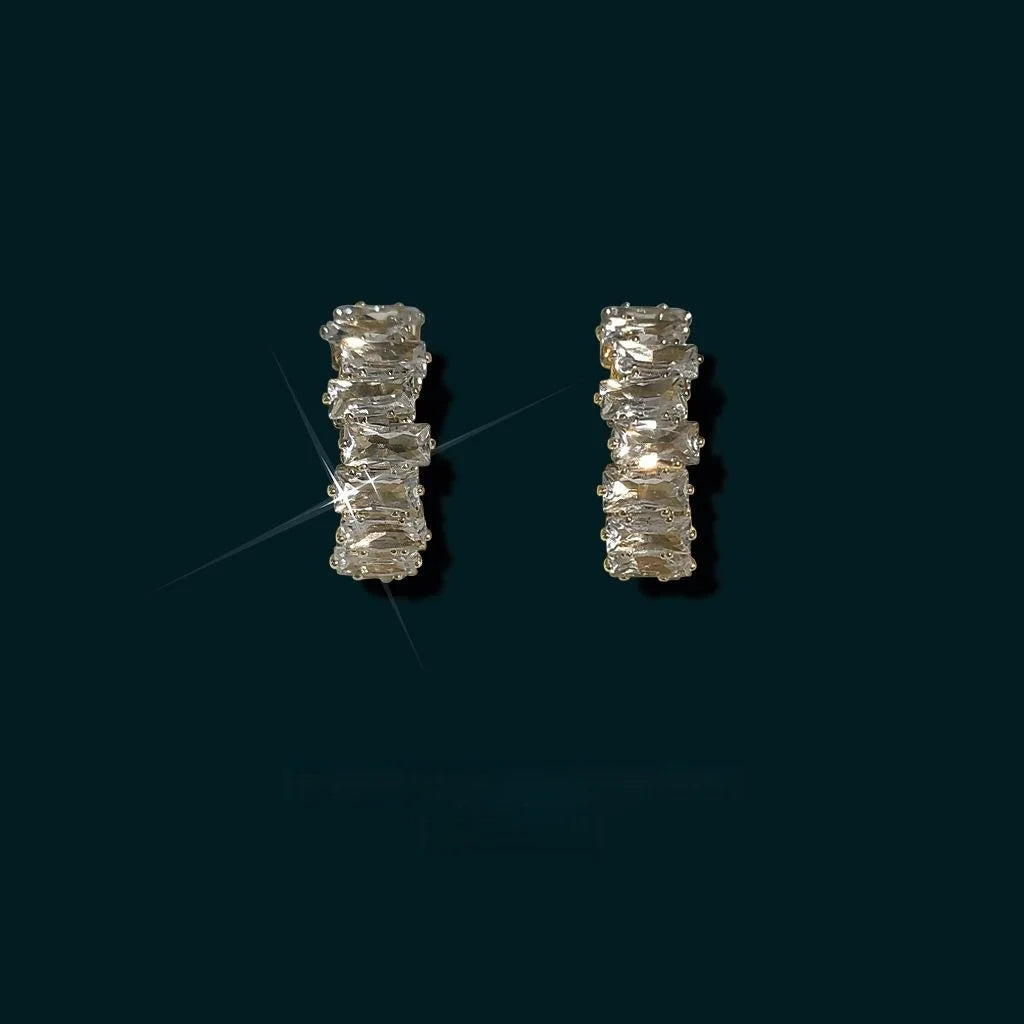 Silver Plated Needle 14K Gold Plated Zircon Stud Earrings Irregular Geometric Minimalist Style