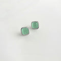 Minimalist Green Glass Cat Eye Stone Square Geometric Copper Stud Earrings For Women