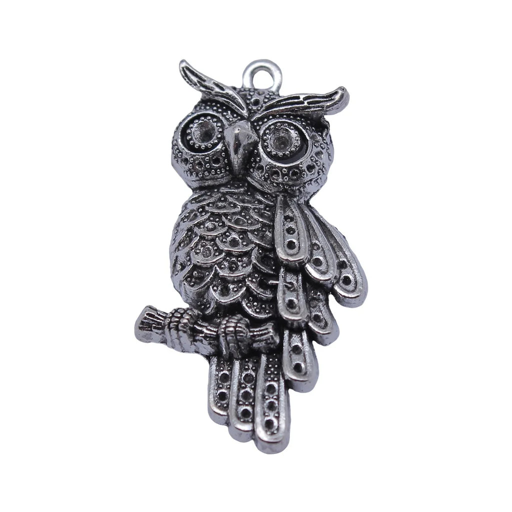 45x24mm 6.6g Antique Silver Zinc Alloy Owl Cat Charm Pendant with Rhinestone Setting for DIY Necklace