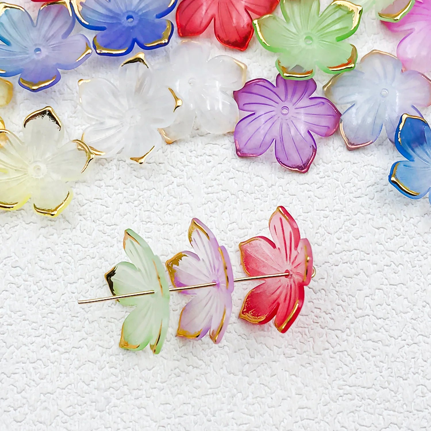 Gradient Acrylic Sakura Five Petal Flower Loose Beads for DIY Hairpin Jewelry Making