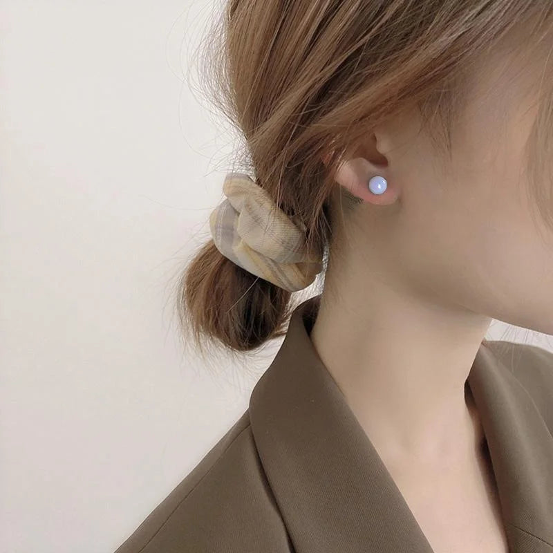 Mermaid Color Resin Pearl Stud Earrings Silver Plated Pin Round Geometric Korean Style Jewelry