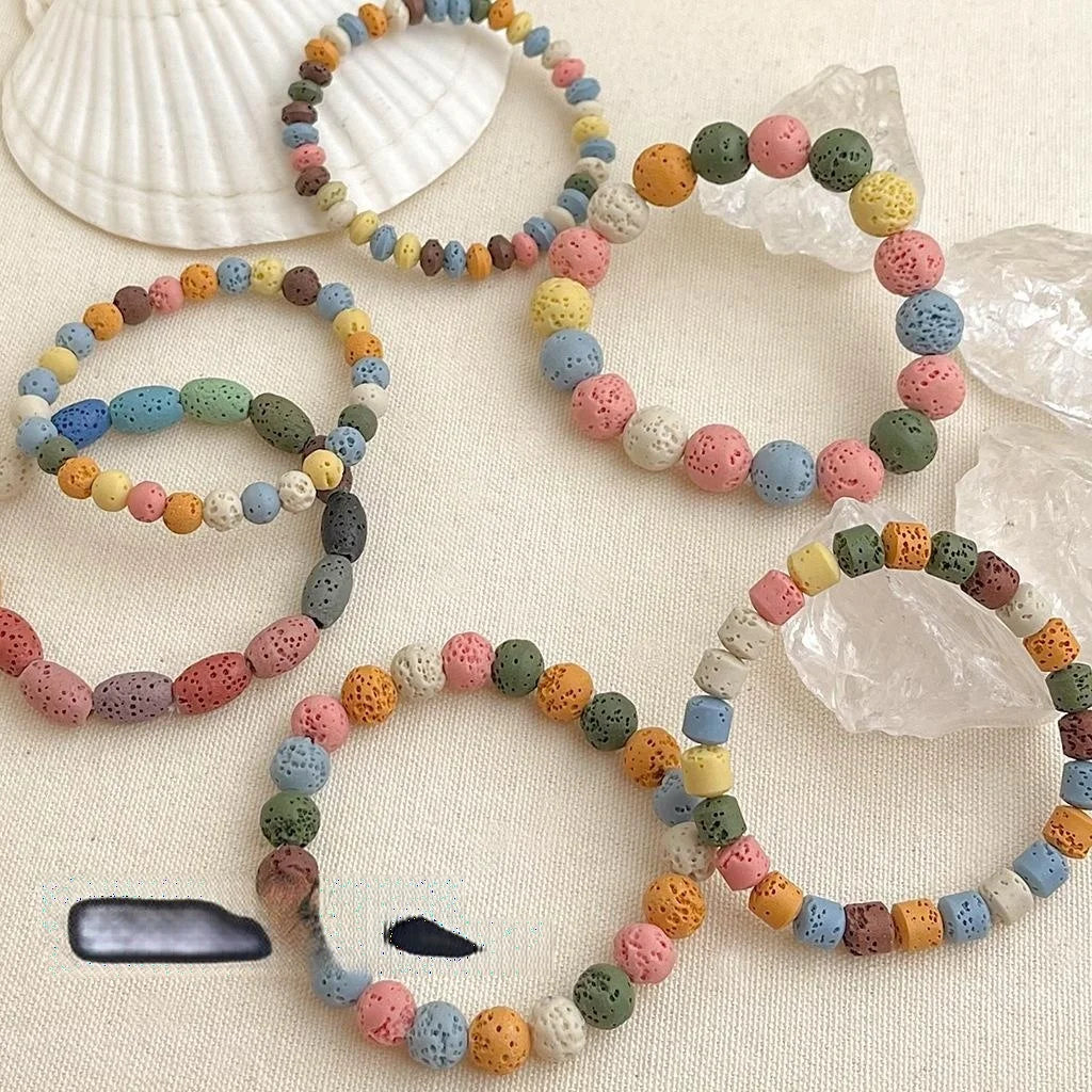 Genuine Volcanic Stone Colorful Sweet Geometric Bead Bracelet For Women