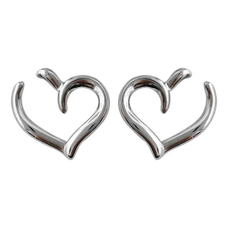 Minimalist Copper Open Heart Stud Earrings For Women Tiny Line Commuter Jewelry