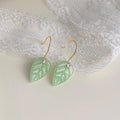 New Chinese Style Glass Synthetic Jade Leaf Tassel Drop Earrings With Micro Pave Zircon