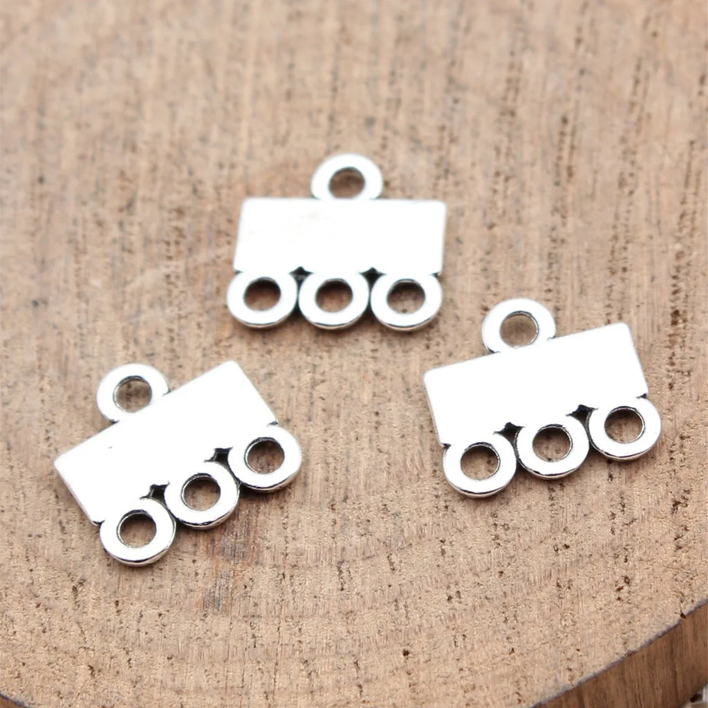 12x11mm 0.7g Antique Silver Zinc Alloy Three Hole Earring Connector Charm for DIY Jewelry Making