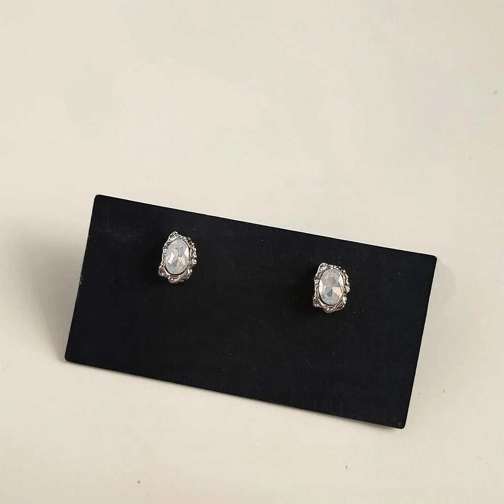 Minimalist Copper Milk Glass Crystal Stud Earrings Irregular Liquid Geometric Mini Jewelry