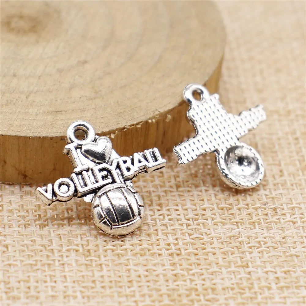 21x20mm 1.4g Multicolor Zinc Alloy I Love Volleyball Charm Pendant for Sports Jewelry Making