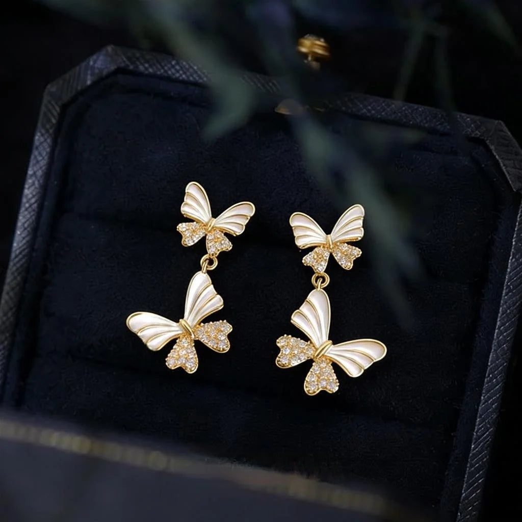 Sweet Style Copper Butterfly Zircon Handmade Drop Earrings, Elegant Versatile Jewelry
