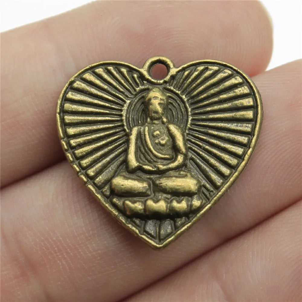 23x24mm 3.7g Antique Bronze Zinc Alloy Buddha Heart Charm Pendant for Necklace Bracelet Making