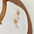 Freshwater Pearl Drop Earrings 14K Plated Micro Pave Zircon Geometric Oval Hoop Minimalist Style