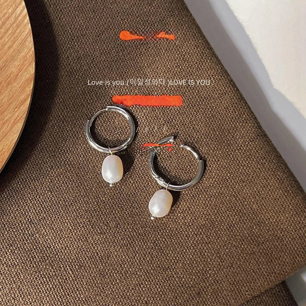 Handmade Silver Tone Copper Freshwater Pearl Round Drop Earrings For Women