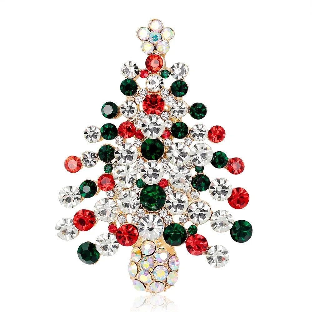 Luxury KC Gold Plated Rhinestone Christmas Tree Brooch, Elegant Women's Lapel Pin Corsage Gift