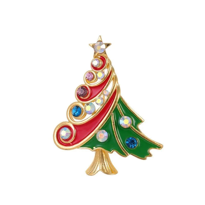 Elegant Christmas Tree Enamel Rhinestone Alloy Brooch, Festive Lapel Pin Corsage For Coat Suit Gift