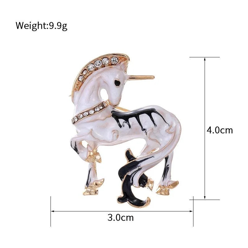 Elegant White Unicorn Horse Enamel Rhinestone Alloy Brooch, Animal Lapel Pin Suit Accessory Gift