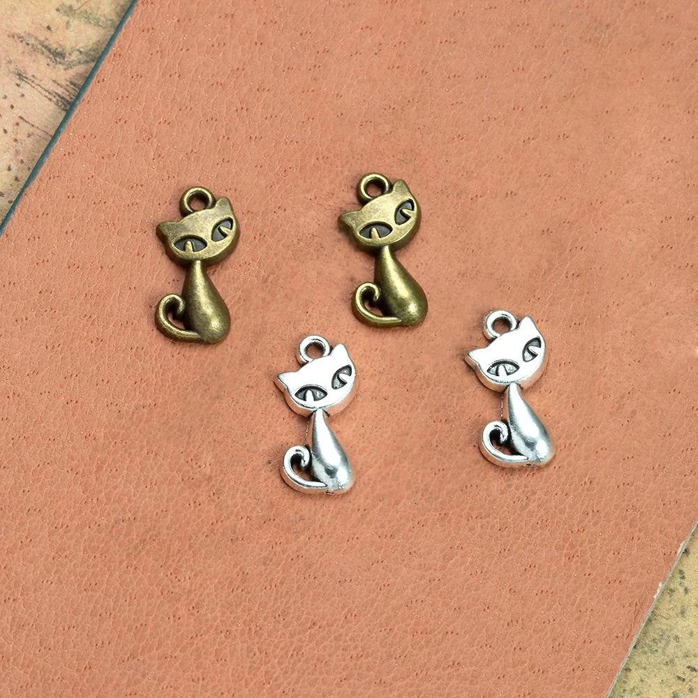 17x9MM Antique Silver Zinc Alloy Cat Charm Pendant for DIY Necklace Bracelet Jewelry Making