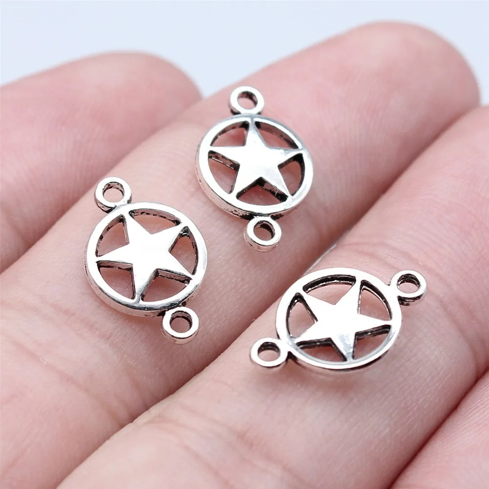 10x16mm 0.5g Antique Silver Zinc Alloy Five Point Star Connector Charm for DIY Jewelry Making
