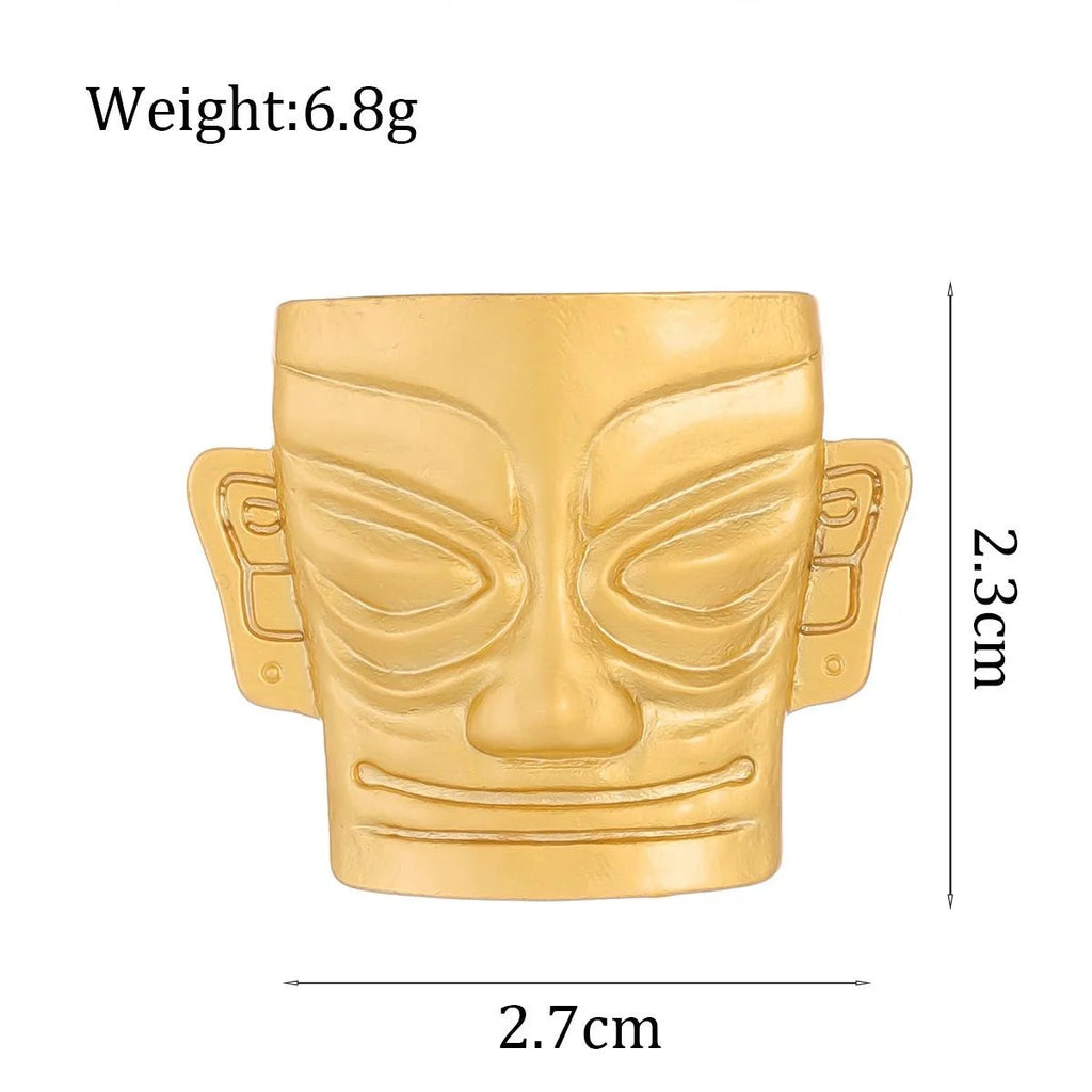 Vintage Gold Tone Alloy Tribal Mask Brooch, Smooth Face Party Lapel Pin For Suit Accessory Gift