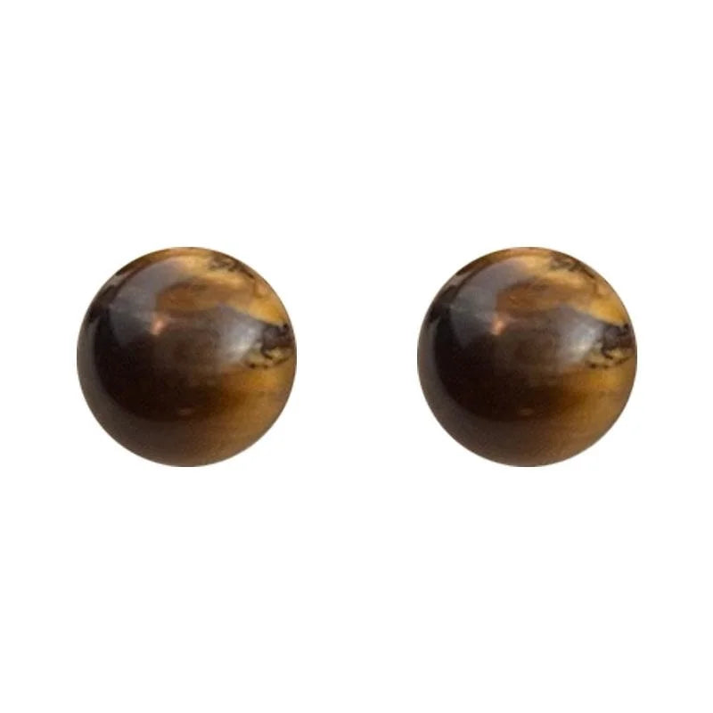 Vintage Style Tiger Eye Round Stud Earrings Amber Geometric Modern Chinese Elegant Jewelry