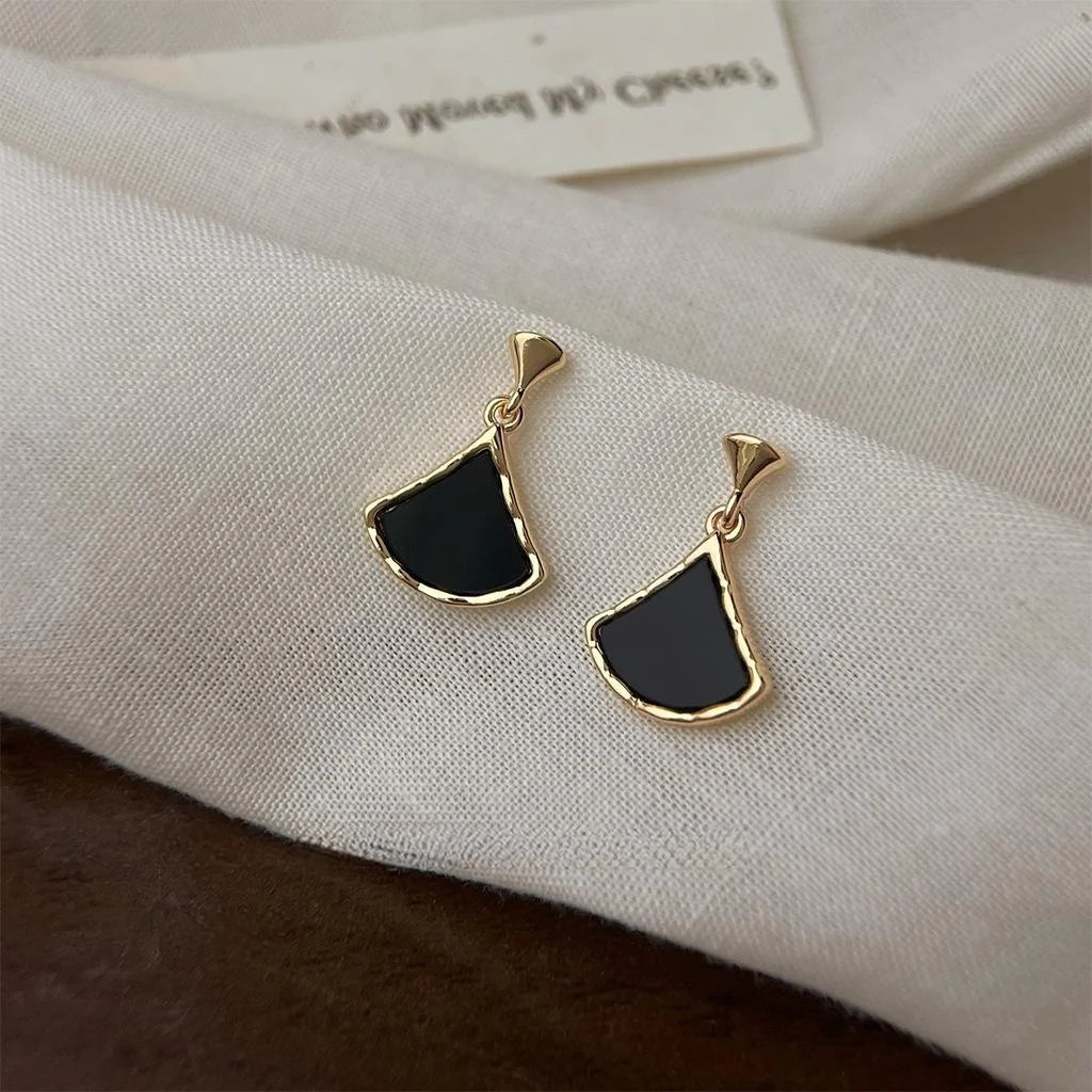 Light Luxury 14K Gold Plated Copper Ginkgo Leaf Geometric Drop Earrings