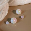Two Way Resin Iridescent Pearl Stud Earrings With Silver Plated Pins Minimalist Korean Geometric Style