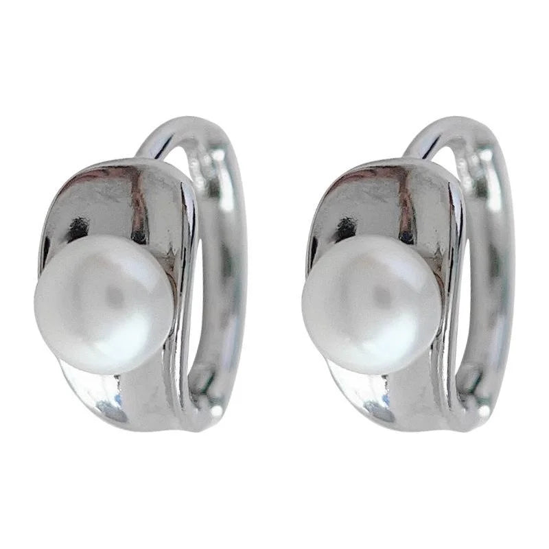 Freshwater Pearl Copper Geometric Hoop Stud Earrings Minimalist Cool Style Jewelry