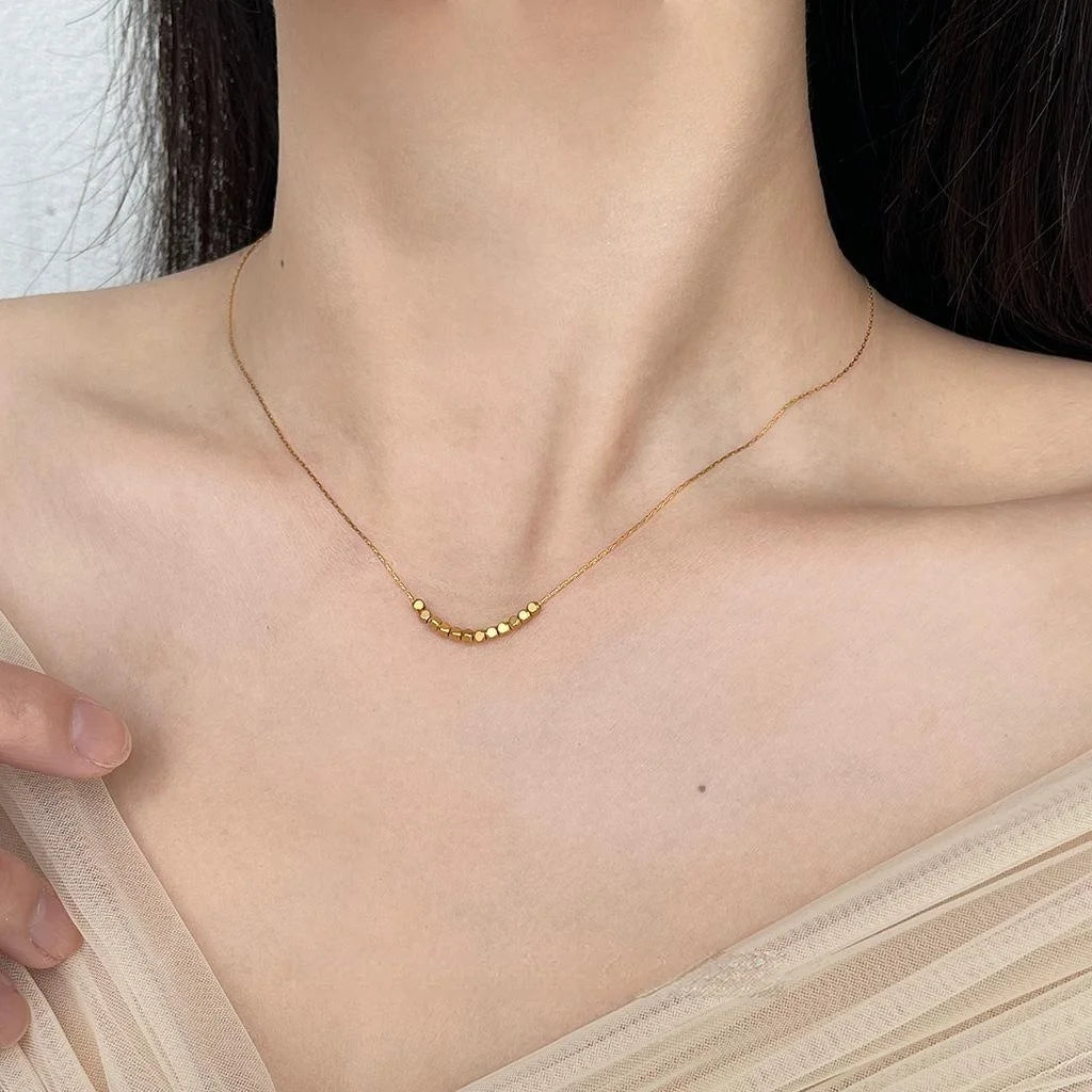 14K Gold Plated Copper Square Bead Collarbone Necklace For Women Minimalist Geometric Jewelry