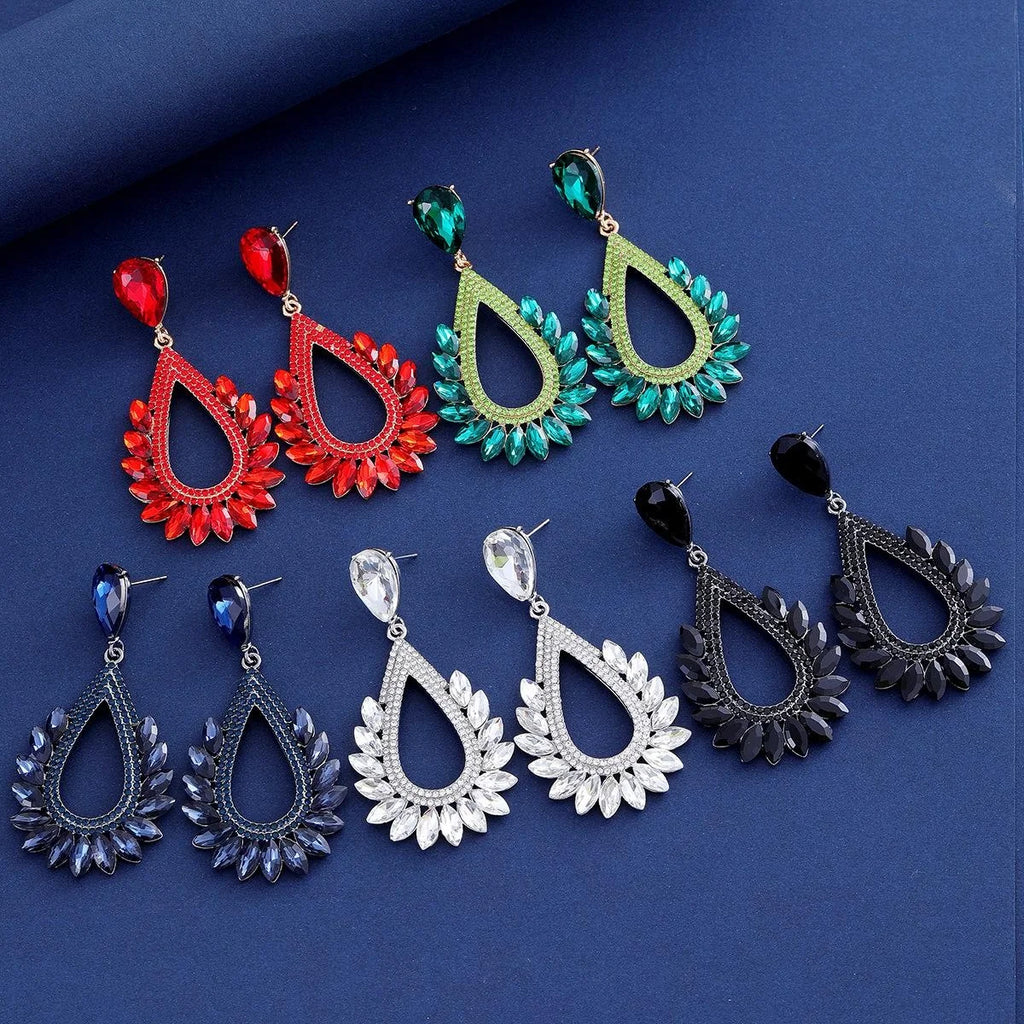 Luxury Green Teardrop Crystal Rhinestone Chandelier Earrings For Women Wedding Party Banquet Gift