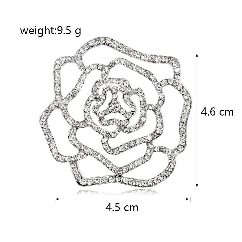 Elegant Rose Flower Brooch With Rhinestone Alloy Outline, Luxury Camellia Lapel Pin Corsage Suit Accessory