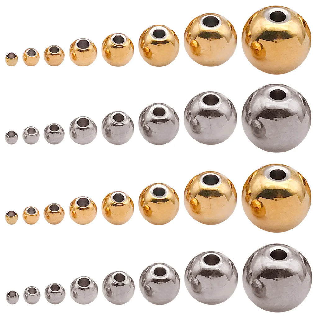 Stainless Steel Round Straight Hole Loose Metal Beads Spacer Beads for DIY Jewelry