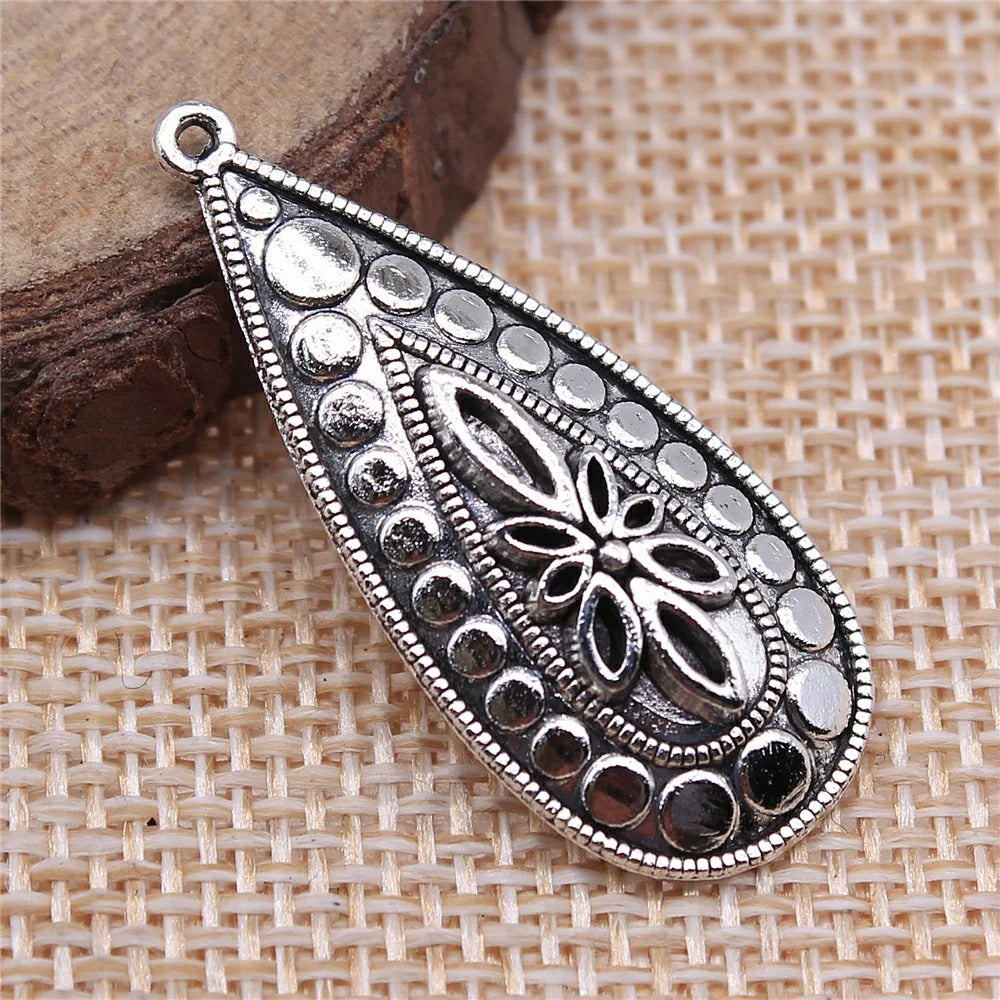 35x15mm 2.8g Zinc Alloy Engraved Waterdrop Teardrop Earring Connector Charms for DIY Earrings Jewelry Making
