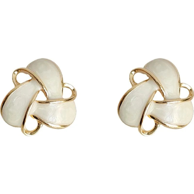 Sweet Caramel Milk White Geometric Triangle Alloy 14K Plated Enamel Stud Earrings