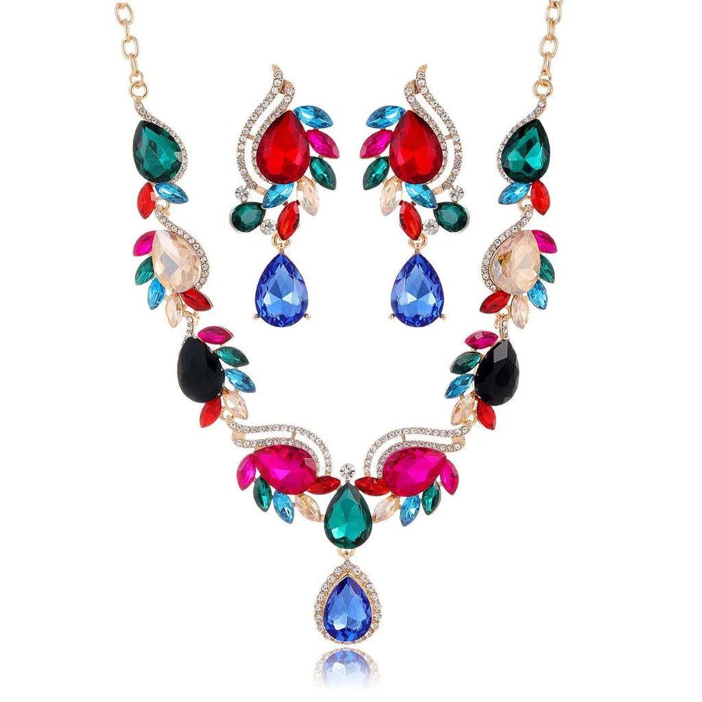 Luxury Bridal Rhinestone Crystal Necklace And Earrings Jewelry Set For Wedding Banquet Party Jewelry Gift
