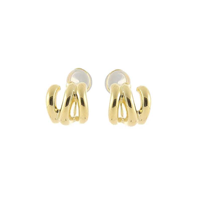 Elegant Gold Alloy Wavy Small Hoop Stud & Clip On No Piercing Silicone Pad Commuter Earrings
