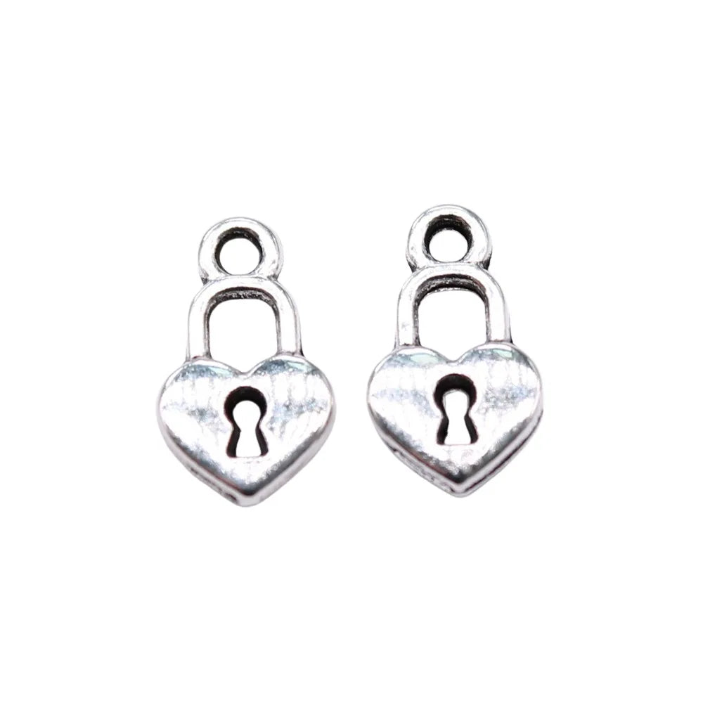 11x6mm 0.25g Multicolor Zinc Alloy Heart Lock Charm Pendant for DIY Necklace Bracelet Jewelry Making