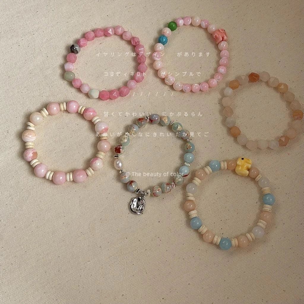 Handmade New Chinese Style Pumpkin Stone Bracelet With Geometric Ring Charm Cute Natural Stone Jewelry
