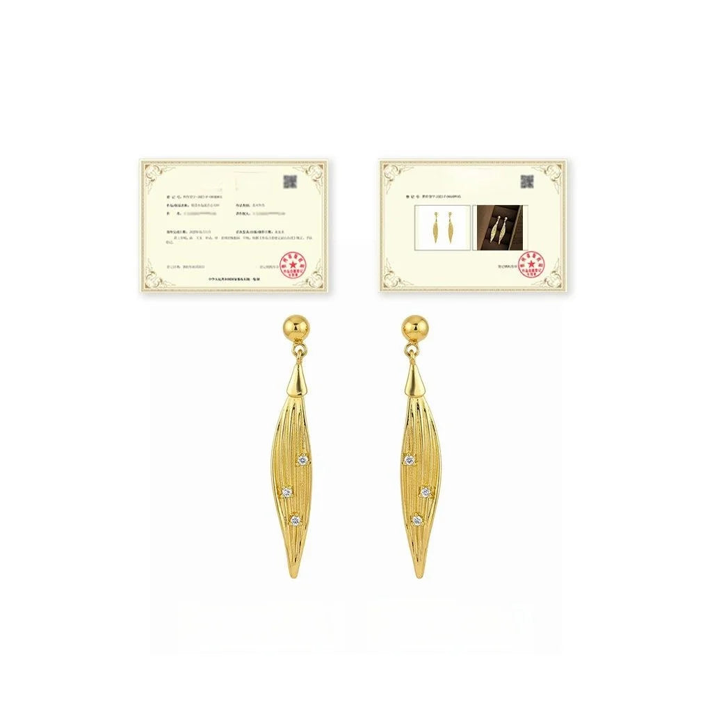 Light Luxury 14K Gold Plated Copper Leaf Micro Pave Zircon Drop Earrings