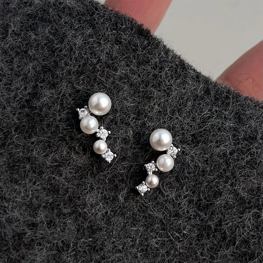 Premium Geometric Irregular Micro Pave Zircon Pearl Copper Stud Earrings