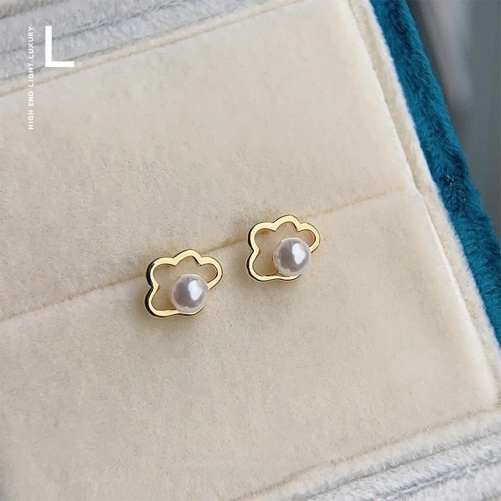 Mini White Cloud Stud Earrings 14K Plated Copper High Luster Pearl Shell Jewelry