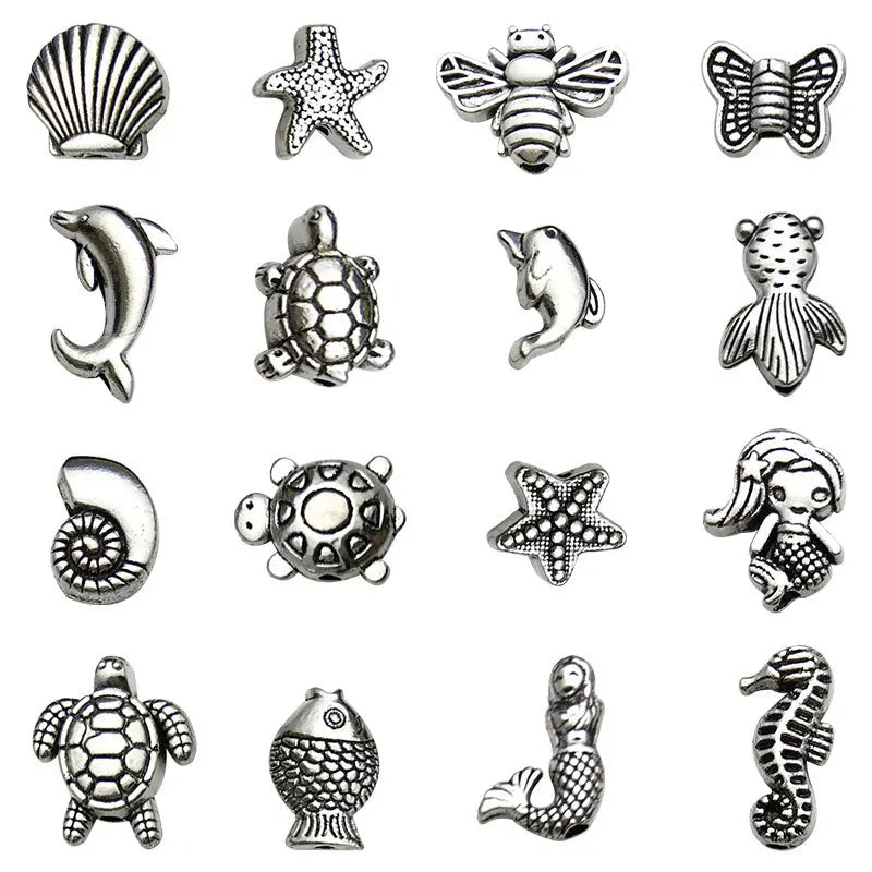 Zinc Alloy Starfish Goldfish Shell Turtle Animal Spacer Beads for DIY Bracelet Making
