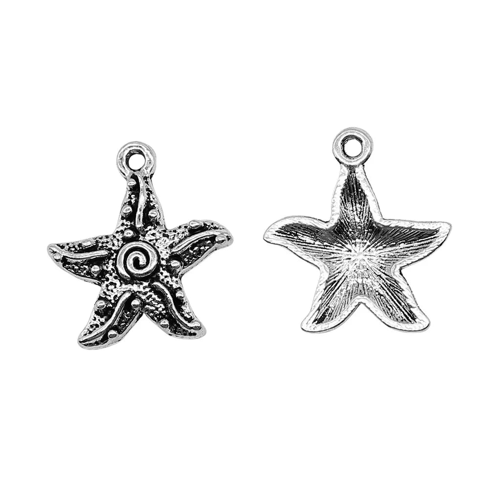 18x20mm 1.5g Antique Silver Zinc Alloy Starfish Charm Pendant for DIY Ocean Jewelry Making Findings