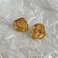 Vintage 14K Electroplated Copper Flower Stud Earrings Statement Jewelry