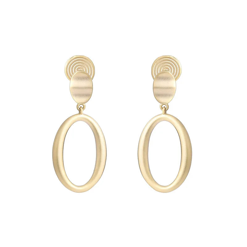 Elegant Matte Gold Alloy Oval Hoop Drop Stud & Clip On No Piercing Minimalist Women's Fashion Earrings