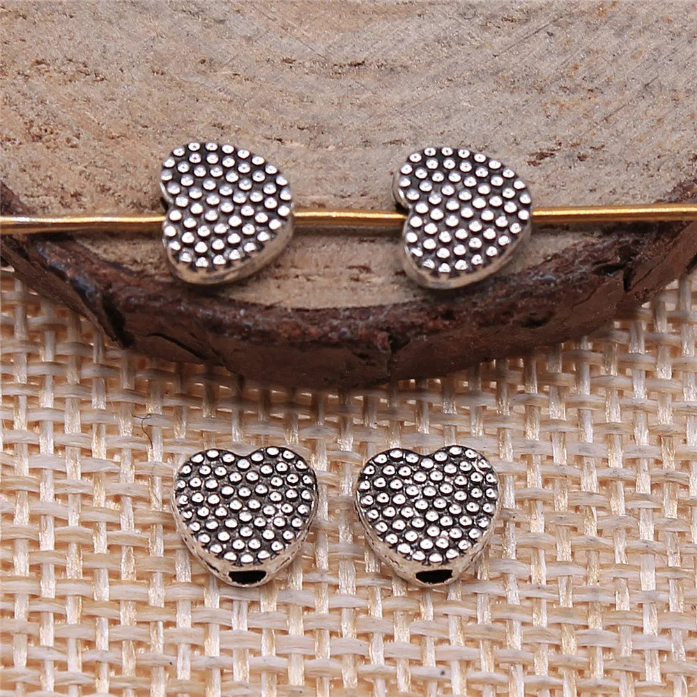 7x7mm 0.5g Antique Silver Zinc Alloy Heart Spacer Beads for DIY Bracelet Necklace Jewelry