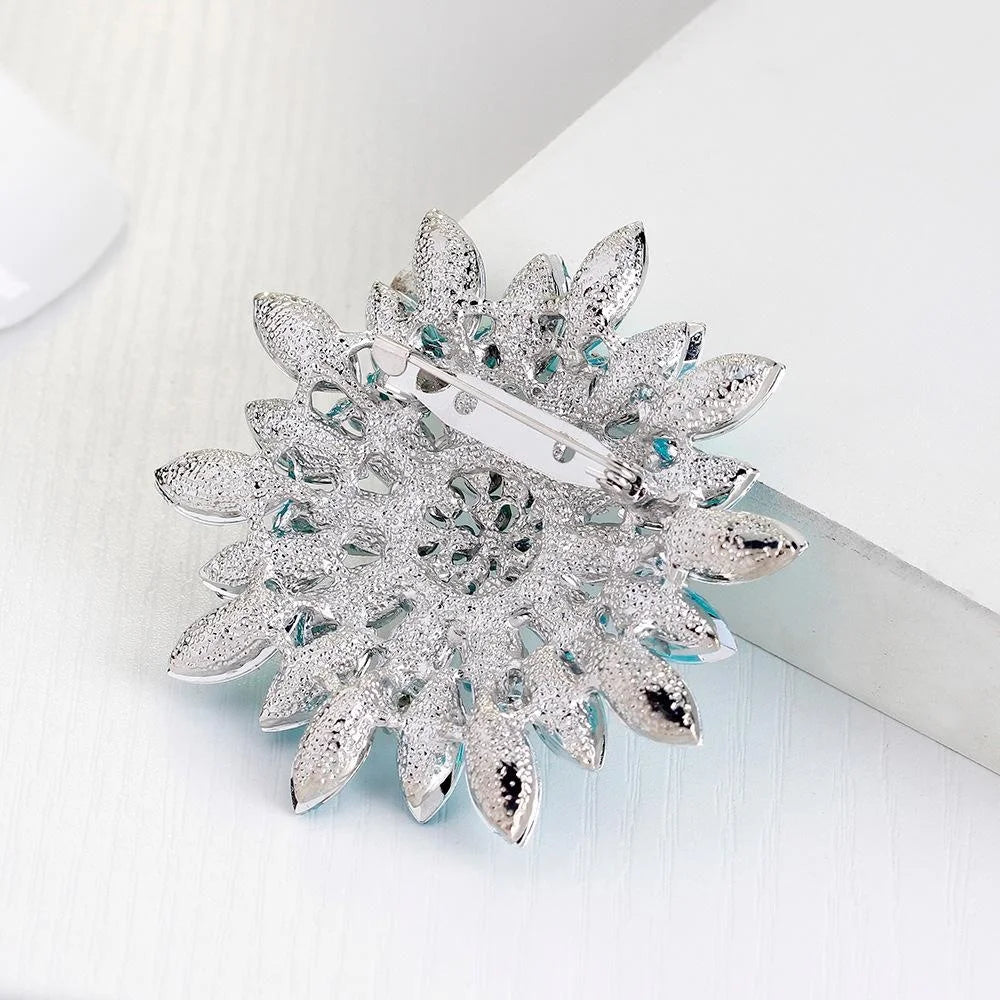 Elegant Pink Rhinestone Flower Brooch For Women, Luxury Crystal Lapel Pin Corsage Suit Accessory