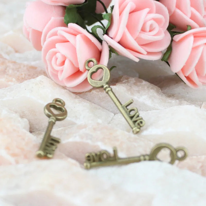 30x8MM Zinc Alloy Love Key Charm Pendant for DIY Necklace Bracelet Jewelry Making