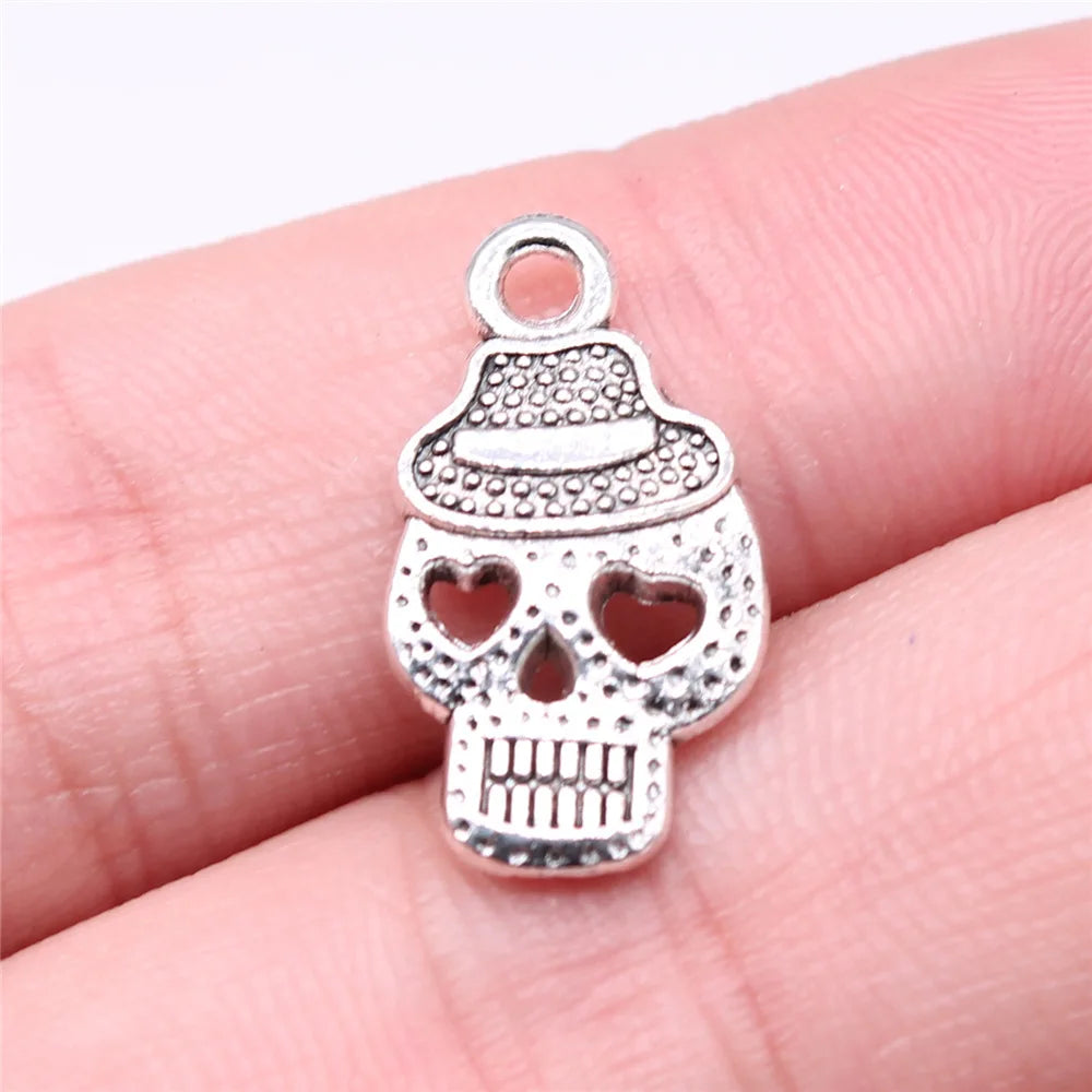 21x12mm 1.3g Antique Silver Zinc Alloy Hat Skull Charm Pendant for DIY Jewelry Making