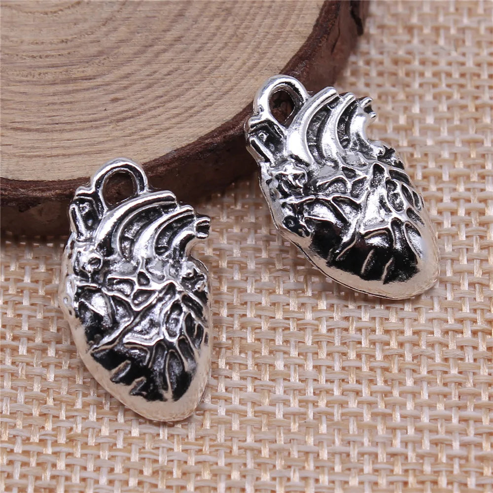 25x14mm 2.6g Antique Silver Zinc Alloy Anatomical Heart Charm Pendant for DIY Necklace Bracelet Making