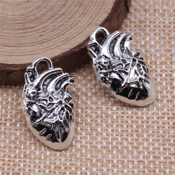 25x14mm 2.6g Antique Silver Zinc Alloy Anatomical Heart Charm Pendant for DIY Necklace Bracelet Making
