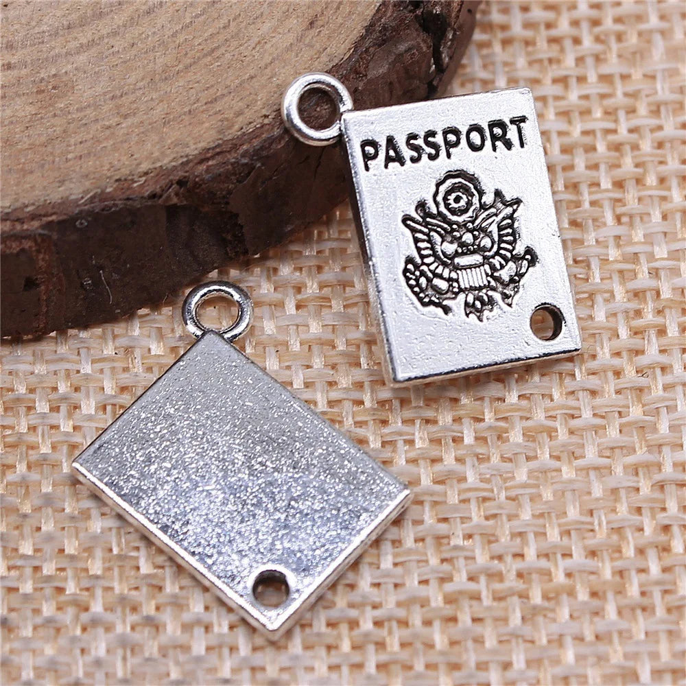 19x15mm 2g Antique Silver Zinc Alloy Passport Charm Pendant for DIY Travel Theme Jewelry Making
