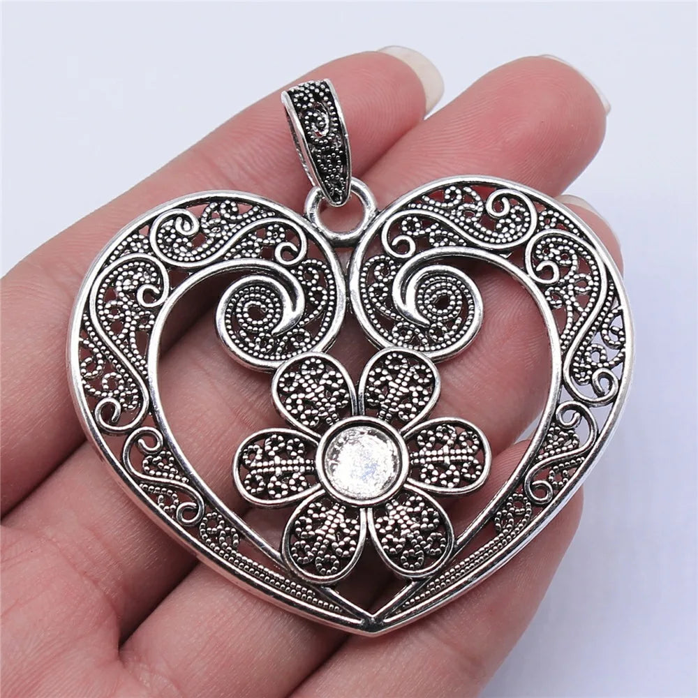 61x53mm 16.1g Antique Silver Zinc Alloy Flower Heart Charm Pendant for Necklace Bracelet Making